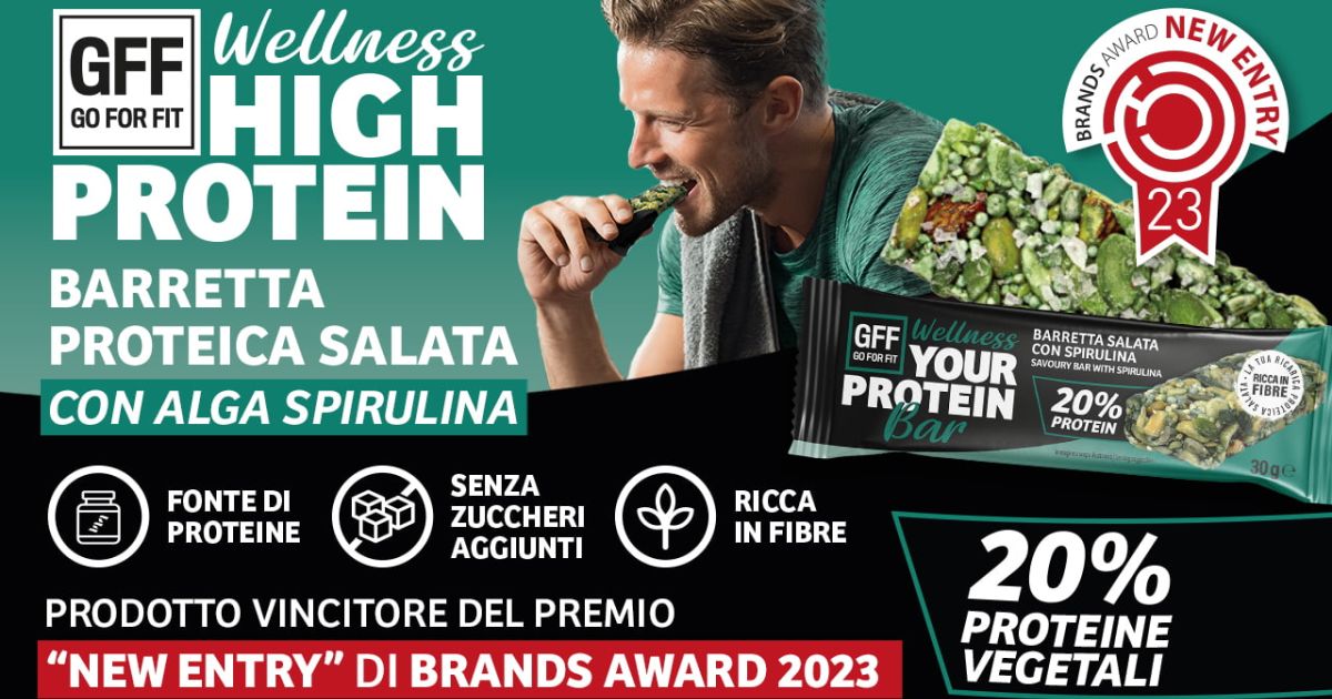 Le barrette proteiche salate con Alga Spirulina GO FOR FIT vince il premio come NEW ENTRY ai Brands Award 2023