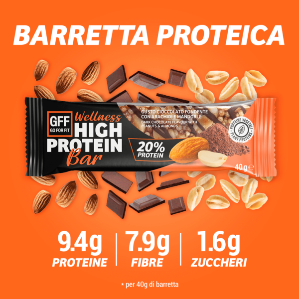 GFF Barretta proteica cioccolato fondente arachidi mandorle